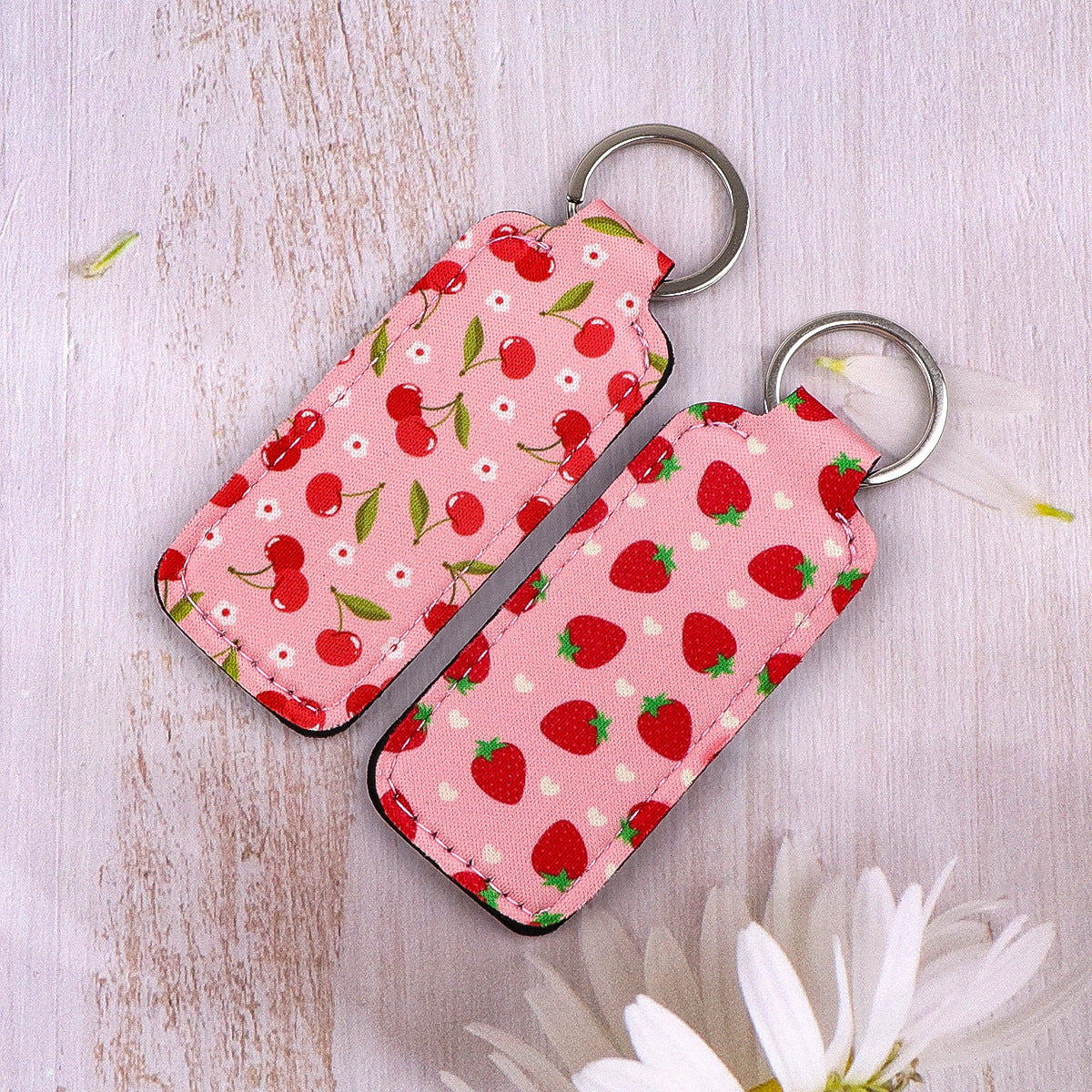 Wholesale 6pcs Strawberry Cherry Lipstick Case Keychain