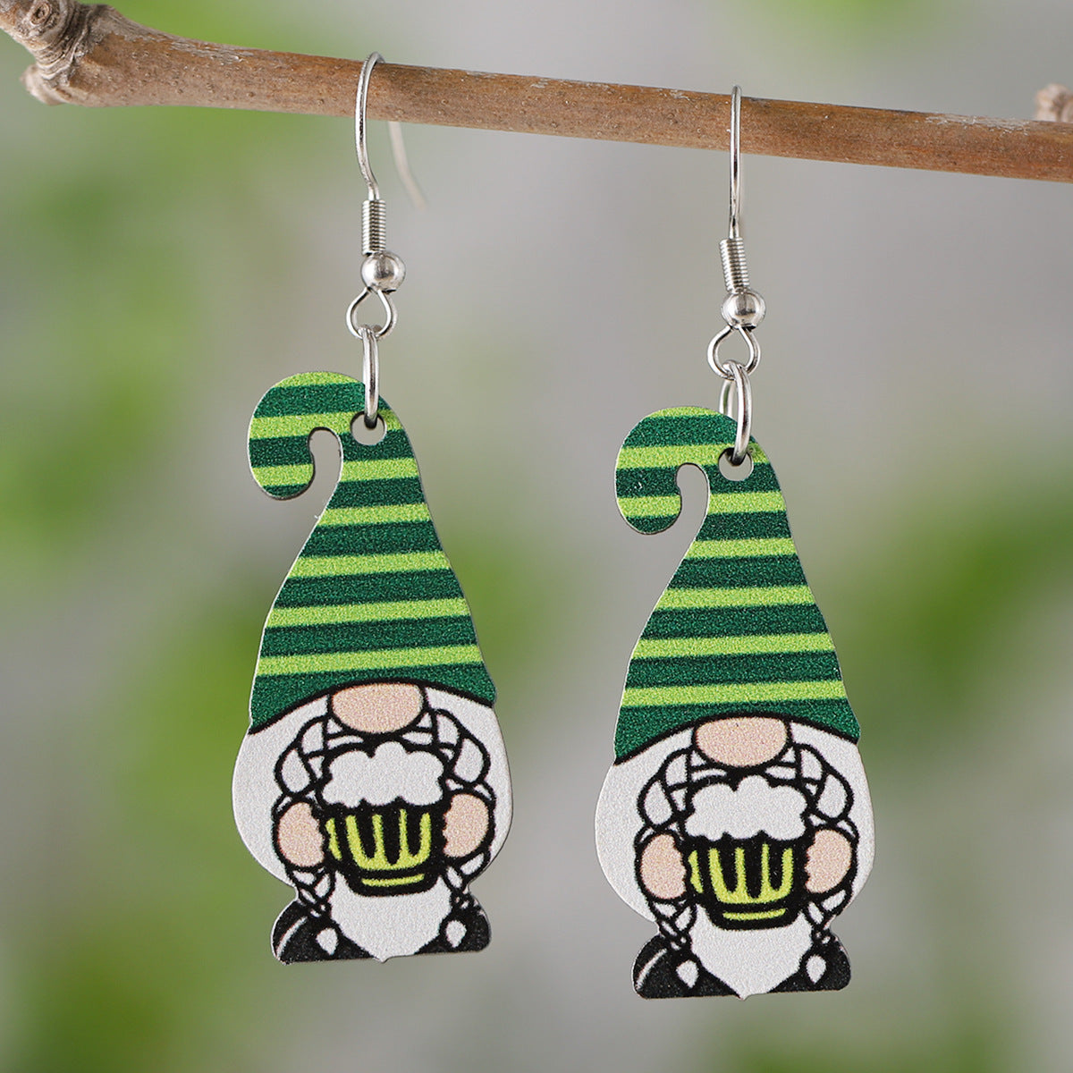 Wholesale St Patrick's Day Clover coffee cup ice cream wooden double-sided earrings