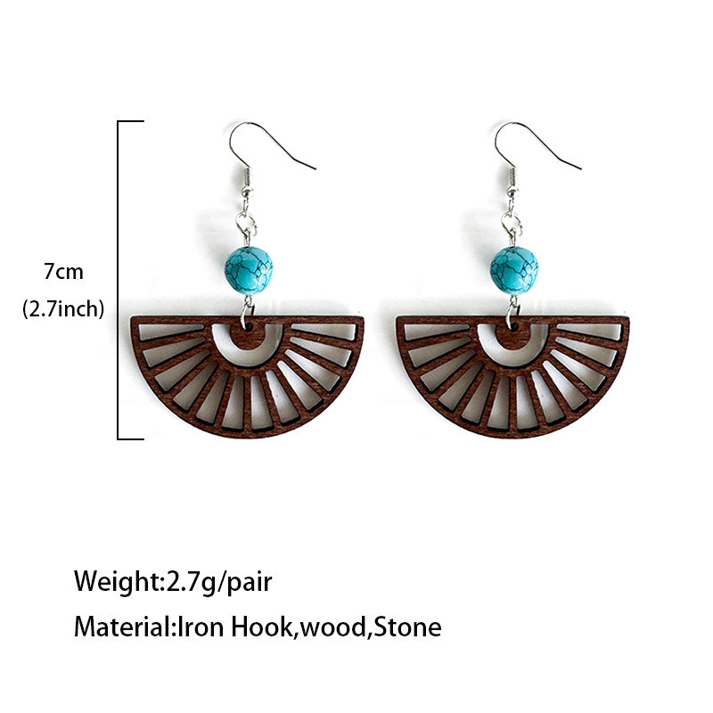Wholesale Bohemian wood patchwork turquoise earrings