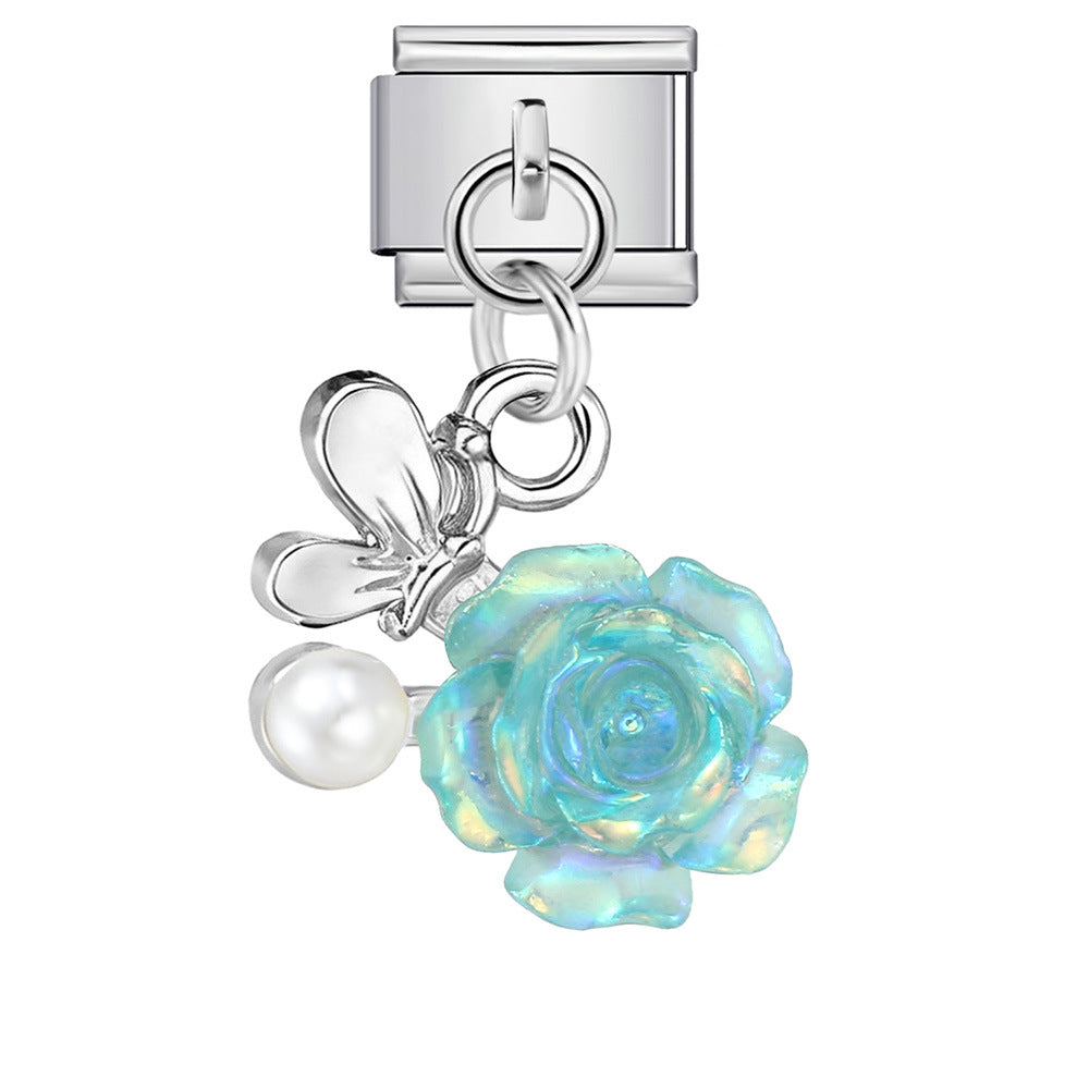 Wholesale Italian Charm Bracelet 9mm DIY Love Flower Pendant  Creative Stainless Steel Composable Bracelet