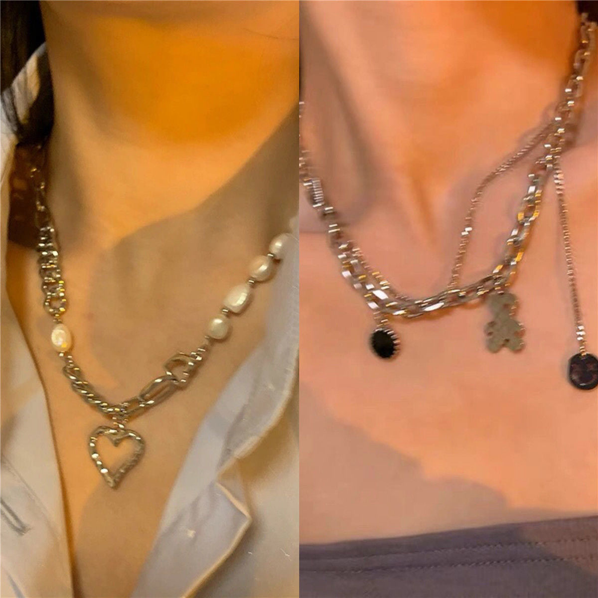 Wholesale Pearl Necklace Double Layer Stacking Love Hip Hop Clavicle Chain Choker Necklace ACC-NE-Tongs001