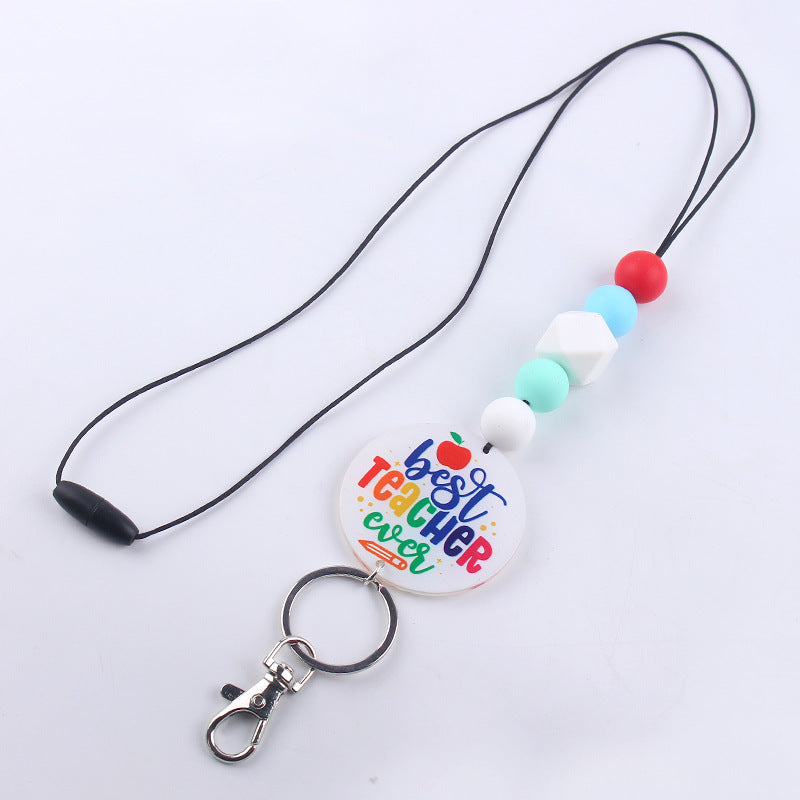 Wholesale Teacher Rainbow Necklace Pendant Cartoon Silicone Beaded Keychain Teacher's Day ACC-KC-GuangTian042