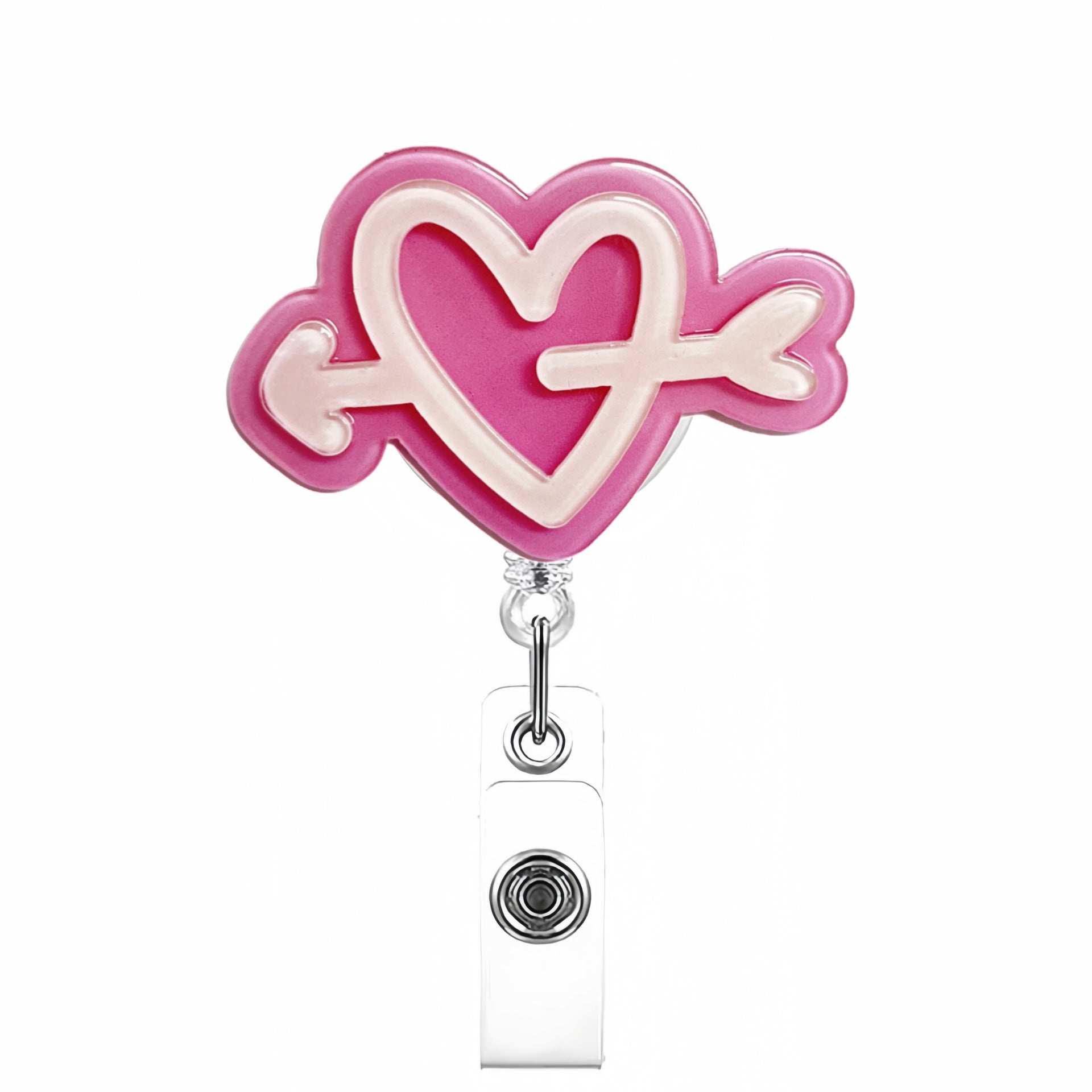 Wholesale Colorful 3D Double-layer Heart-shaped Acrylic Retractable Clip Badge Keychain