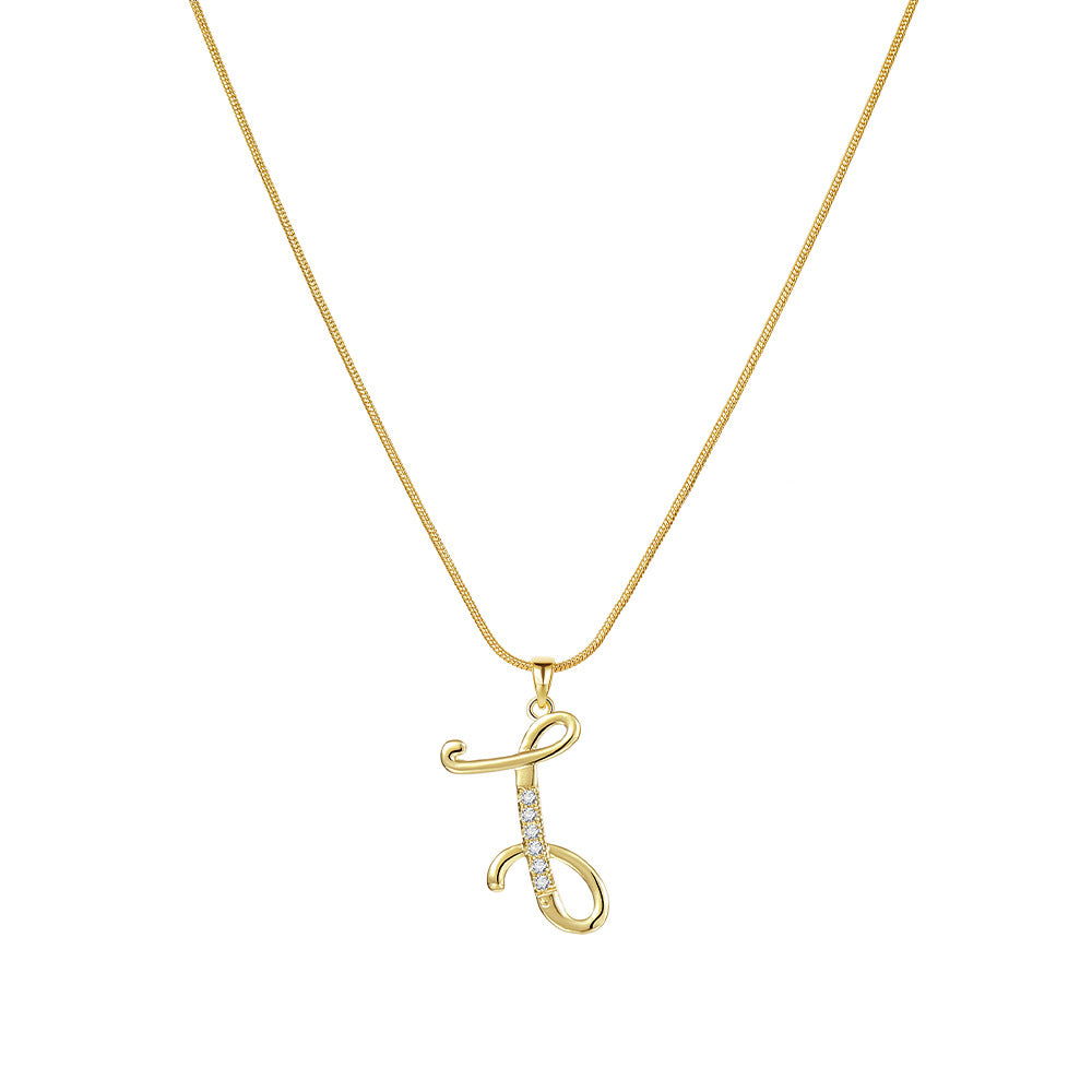 Wholesale 26 Letter Creative Simple Copper Zircon Snake Chain Gold Necklace