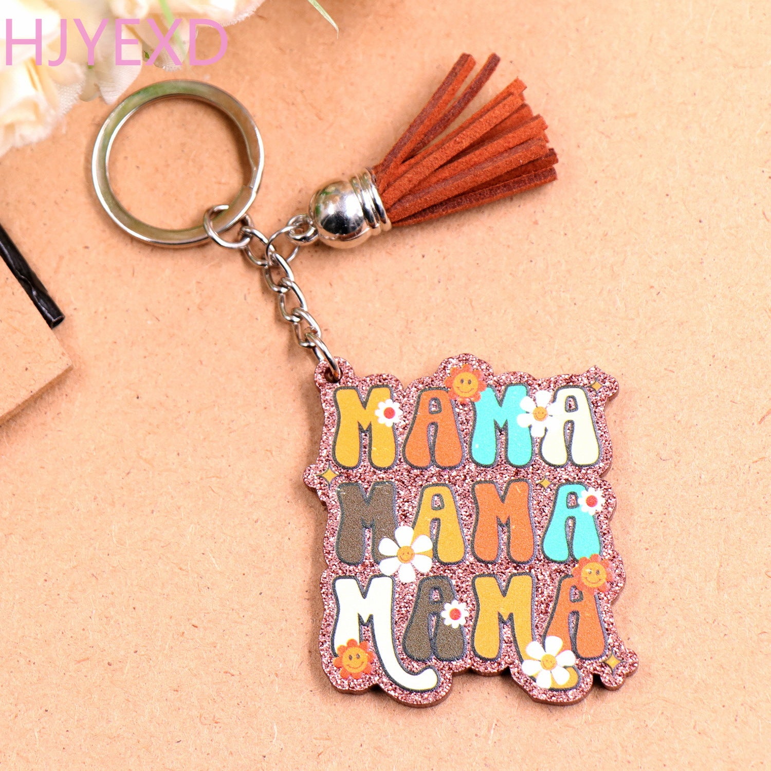 Wholesale 10pcs MAMA Mother's Day Gift Floral Acrylic Keychain Creative Keychain ACC-KC-XiaoYan010