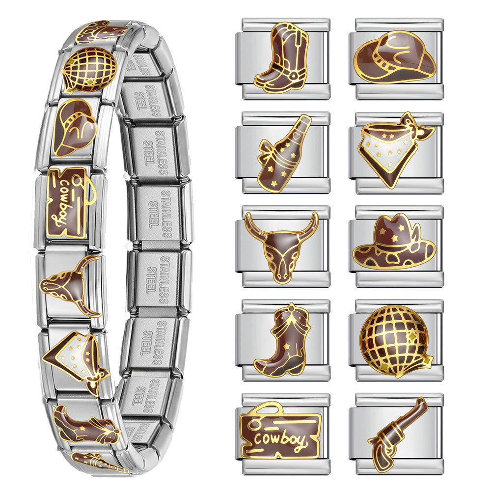 Wholesale Stainless Steel DIY Modular Bracelet,  Vintage Wild West Cowboy Style,  Fashion Accessory for Resale