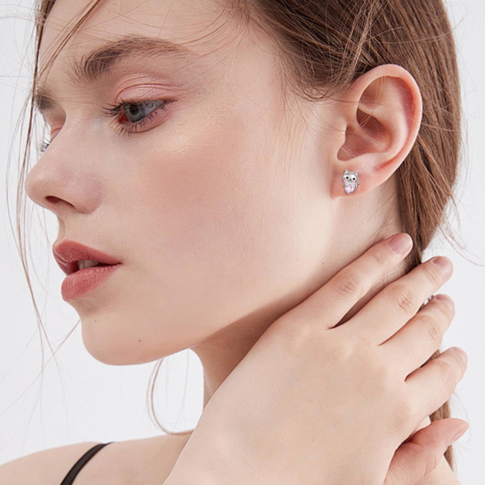 Wholesale  Cartoon Sweet Oil Drop Earrings Cute Cat Heart Diamond Earrings