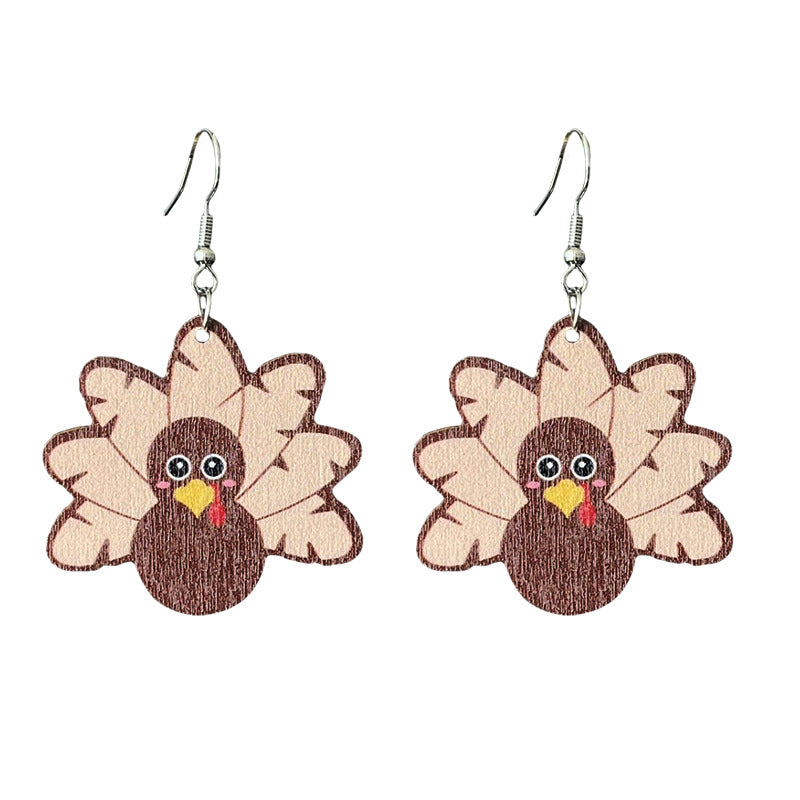 Wholesale 2 pairs/ pack Thanksgiving Turkey Pumpkin Gratitude Text Wooden Earrings