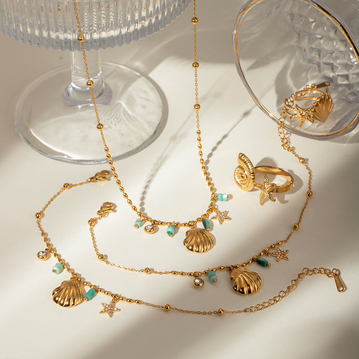 Wholesale  18K Gold Stainless Steel Tianhe Stone Shell Star Pendant Necklace