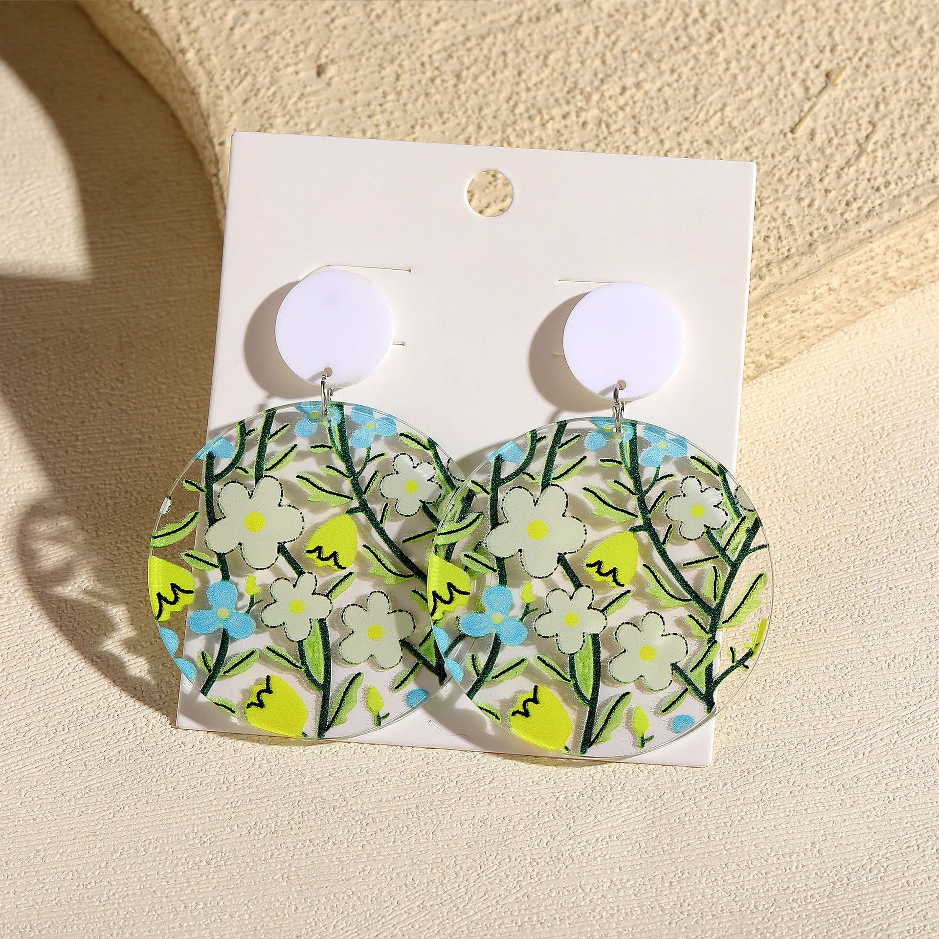 Wholesale  Colorful  Cartoon Yellow Flower Acrylic  Long Earrings
