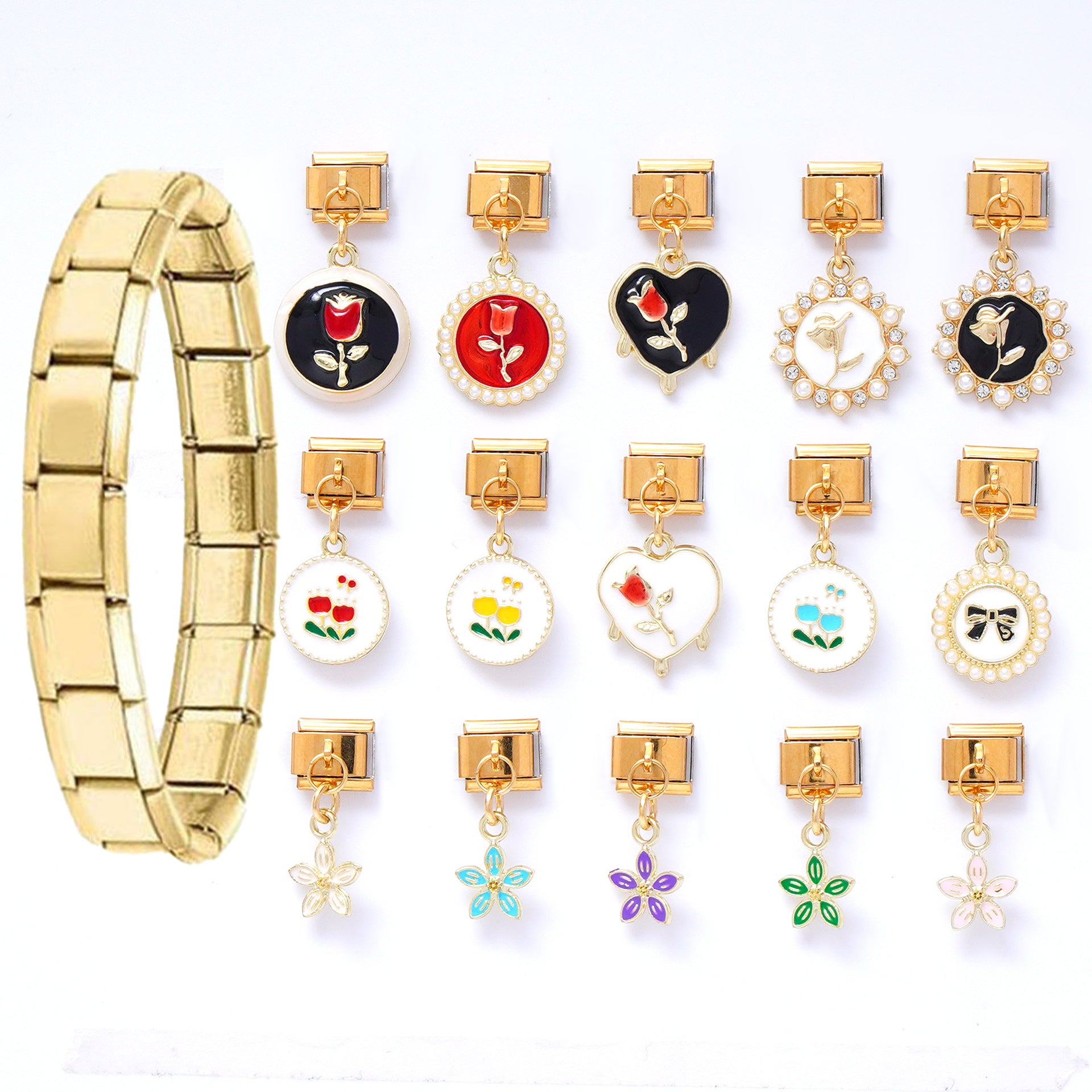 Wholesale 5pcs/ pack 9mm Italian Charm Starter Bracelets DIY square Single Section Creative Stainless Steel Composable Bracelet
