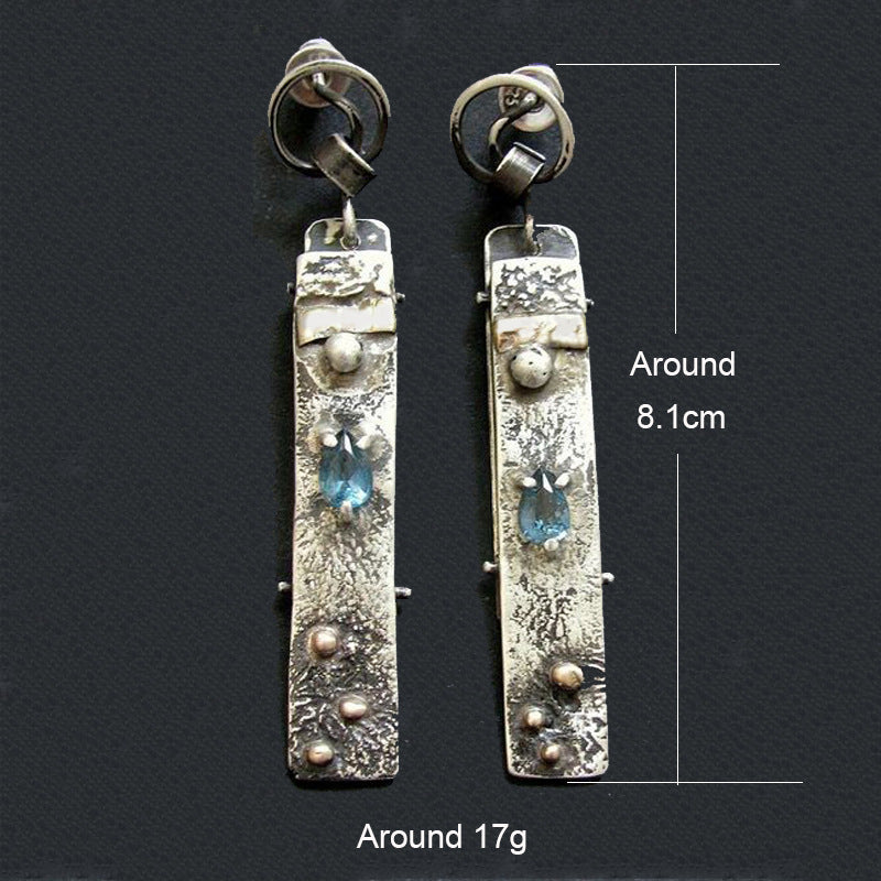 Wholesale  tribal ethnic style pendant earrings long blue stone handmade alloy earrings