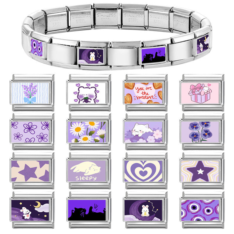 Wholesale Hearts and Love Italian Charms flowers DIY  Single Section Creative Stainless Steel Composable Bracelet