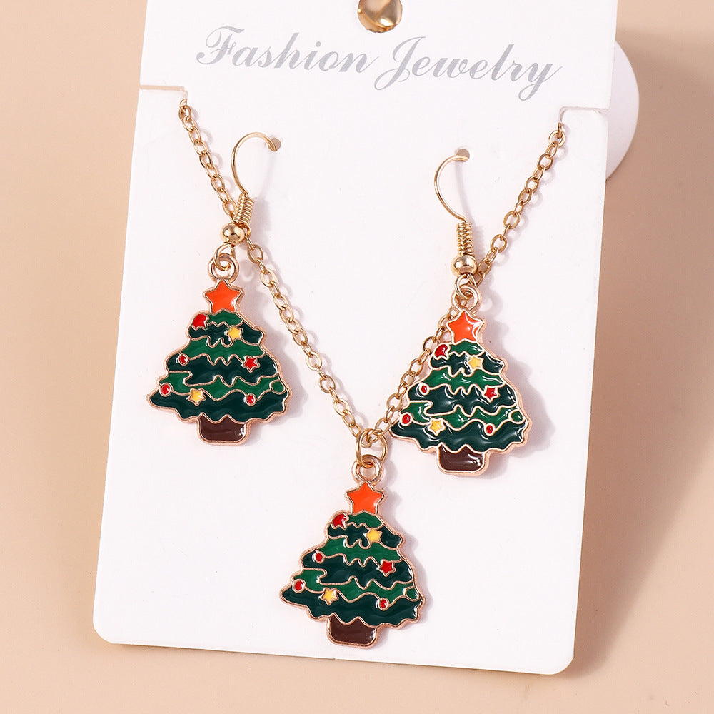 Wholesale Santa Claus Elk Cane Christmas Tree Snowman Necklaces Earrings Set ACC-NE-YueSen005