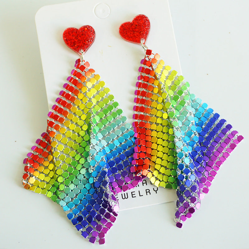 Wholesale 2 Pairs/pack Rainbow Flag LGBT Sparkling Bright Love Color Tassel Acrylic Earrings ACC-ES-HY038