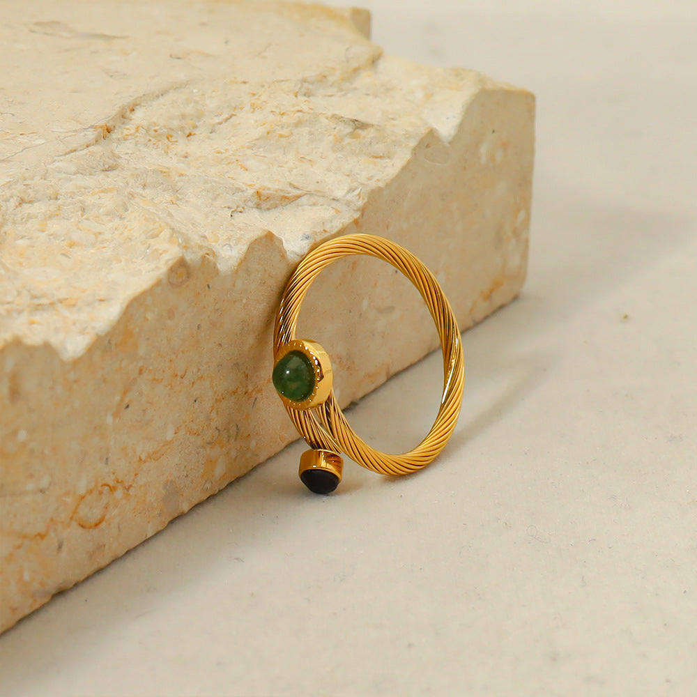 Wholesale natural stone steel wire titanium steel ring plated 18K real gold Fashion open ring
