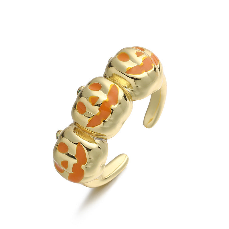 Wholesale Copper Drip Oil Pumpkin Ghost Face Ring  Funny Jewelry Accessory