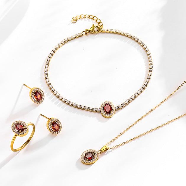 Wholesale Titanium steel zircon-set necklace earrings and bracelet set