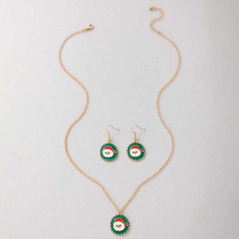 Wholesale Santa Claus Oil Drop Necklace Earring Set ACC-ES-YongGe002