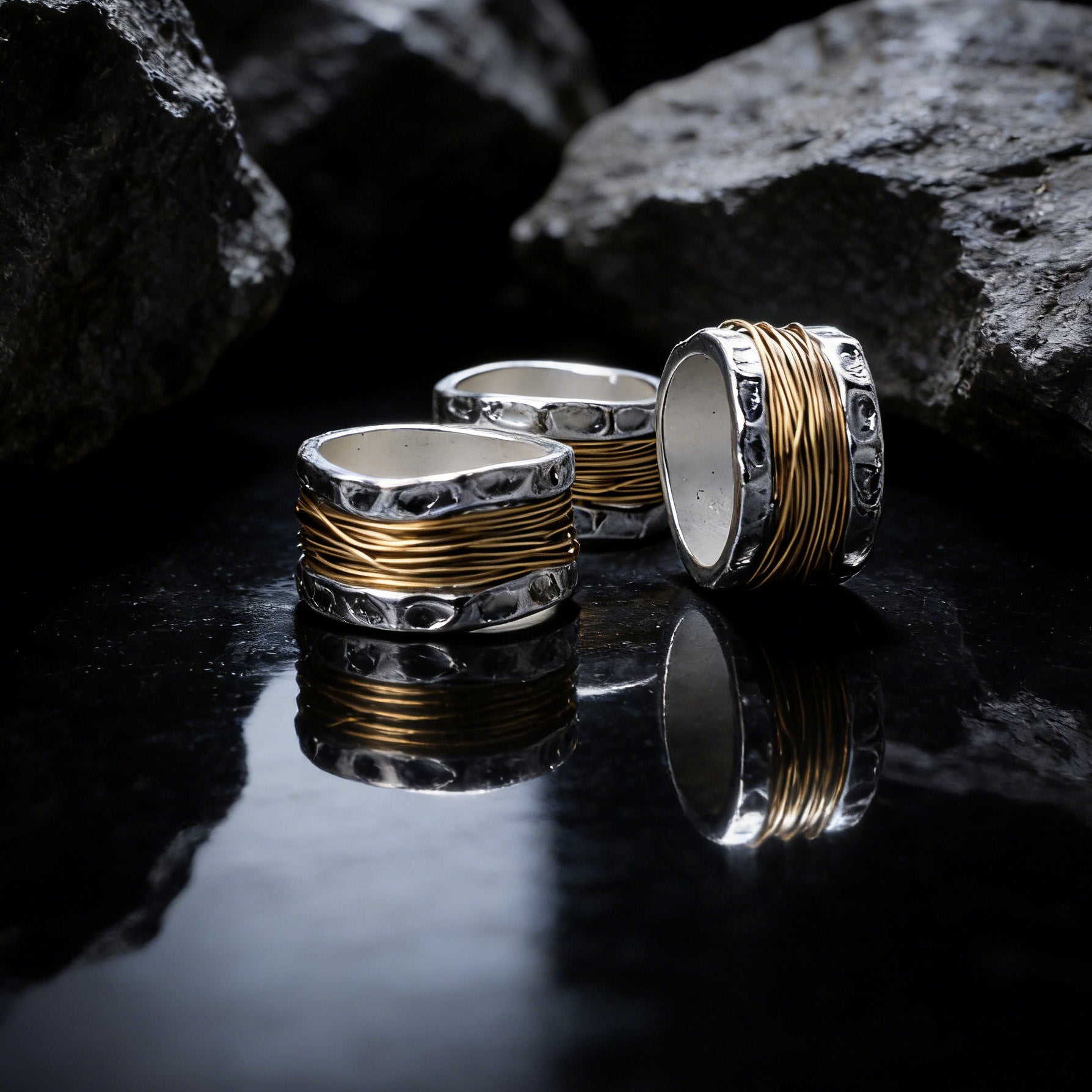 Wholesale Wide-faced two-tone wrapped copper wire ring