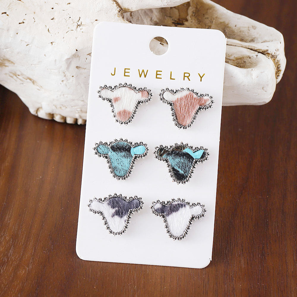 Wholesale  farm wind cow head milk cow pattern earrings suit
