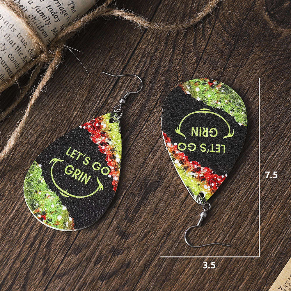 Wholesale St. Patrick's Day Crystal Double Sided PU Leather Earrings ACC-ES-ChuLian089