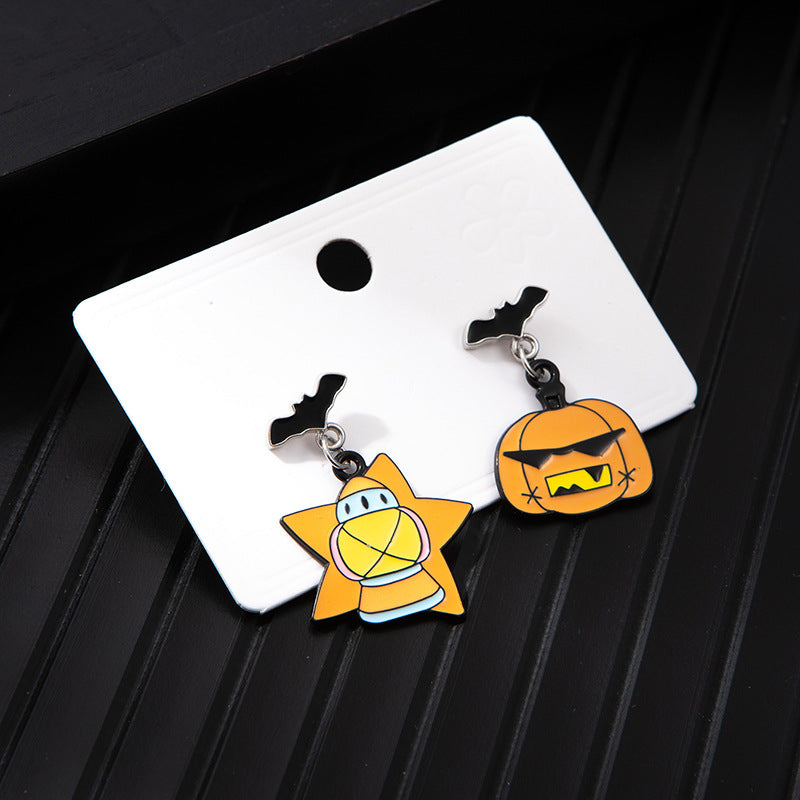 Wholesale  Ghost Pumpkin Alloy Oil Drop Asymmetrical Earrings