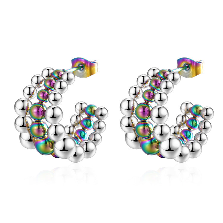 Wholesale  popular round bead connection stainless steel earrings 18k gold  earrings