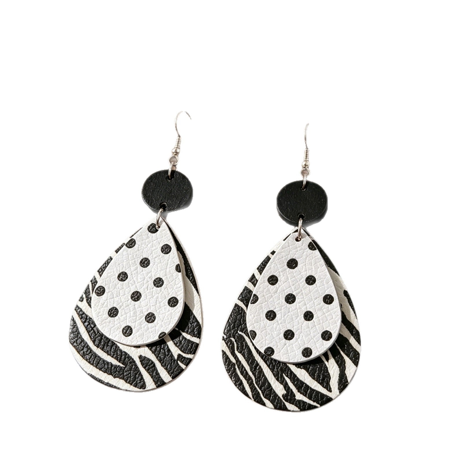 Wholesale Vintage Zebra Pattern Polka Dot Leather Earrings Party Wear Fashion Accessory