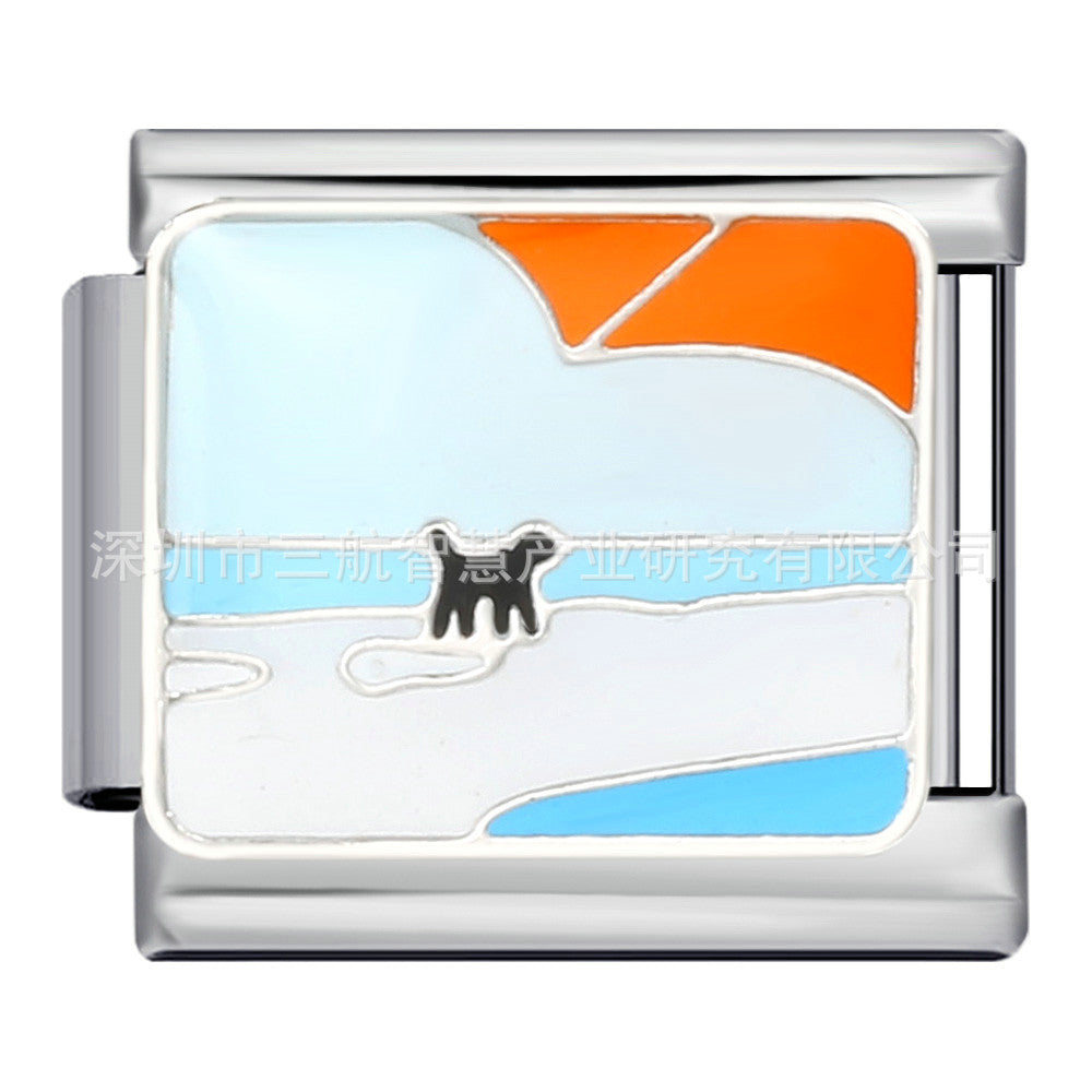 Wholesale 5pcs Italian Charm Bracelet 9mm DIY Splicing Beach Field Sunset Stainless Steel Composable Bracelet