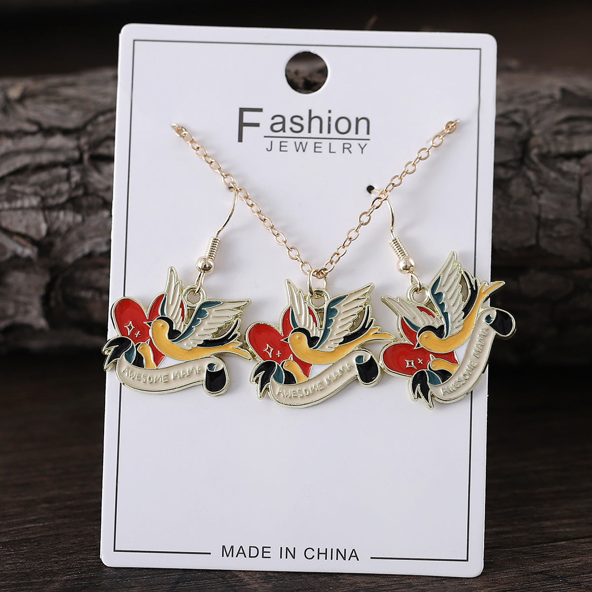 Wholesale Mother's Day Love Flower Diamond Crown Earrings Necklace Card suit