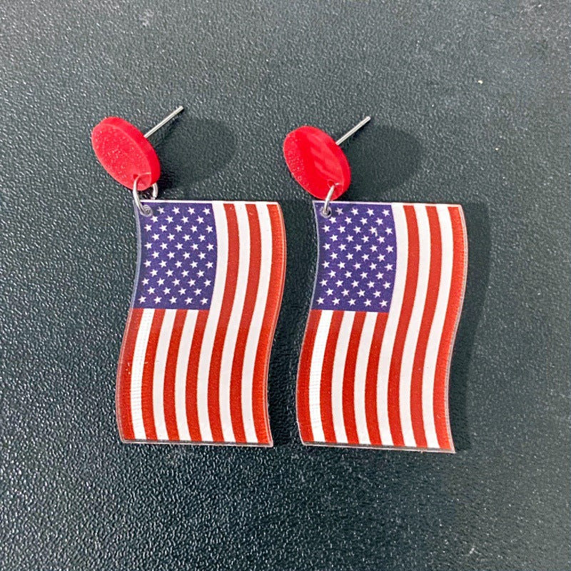 Wholesale American Independence Day Flag Hat Pentagram Flower Acrylic Earrings ACC-ES-XP015