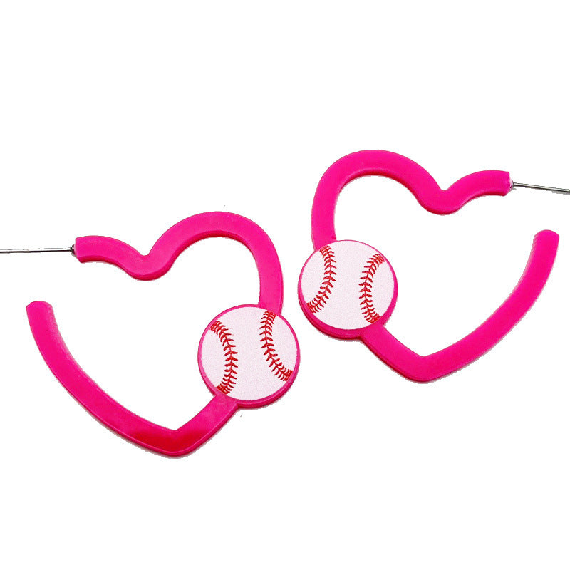 Wholesale 2pairs/pack Sports Colorful C-shaped Earrings Retro Fluorescent Color Rugby Football Volleyball Basketball Acrylic Earrings ACC-ES-HY117