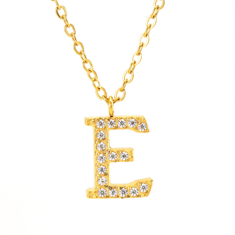Wholesale  titanium steel diamond letter necklace English clavicle chain