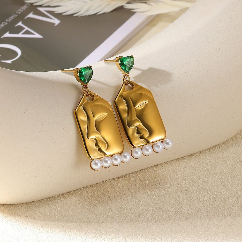 Wholesale Stainless steel man-made pearl bow heart earrings