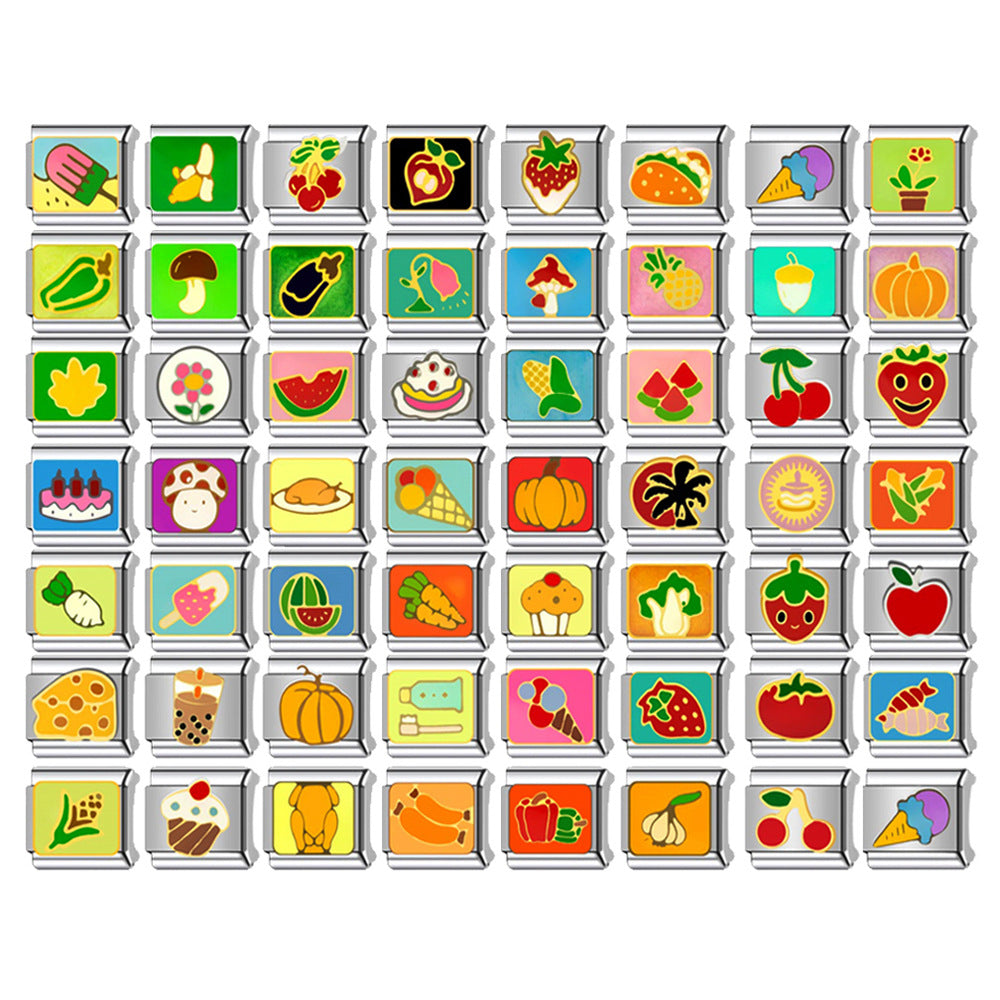Wholesale Trendy DIY Cartoon Fruit Vegetable Bracelet Charm Modules Stainless Steel Jewelry Accessory