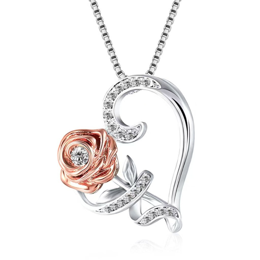 Wholesale Love Rose Necklace  Flower Heart-shaped Clavicle Chain