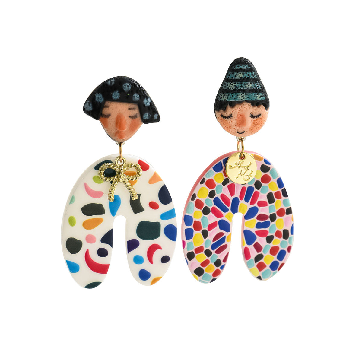 Wholesale Trendy Cartoon Indian Doll Acrylic Ear Studs Unisex Fashion Jewelry