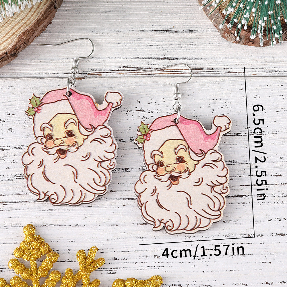 Wholesale Christmas cute  pendant earrings wooden double-sided earrings