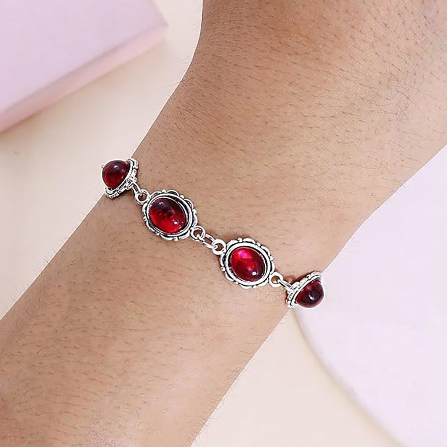 Wholesale Electroplated Zinc Alloy Ruby-Encrusted Punk Style Bracelet for Women Boutique Resale