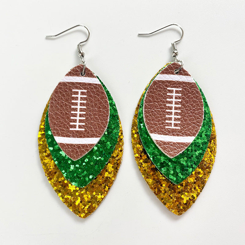 Wholesale 2pairs/pack Cheerleading Football Baseball Softball Sports Style Leather Earrings ACC-ES-HY115
