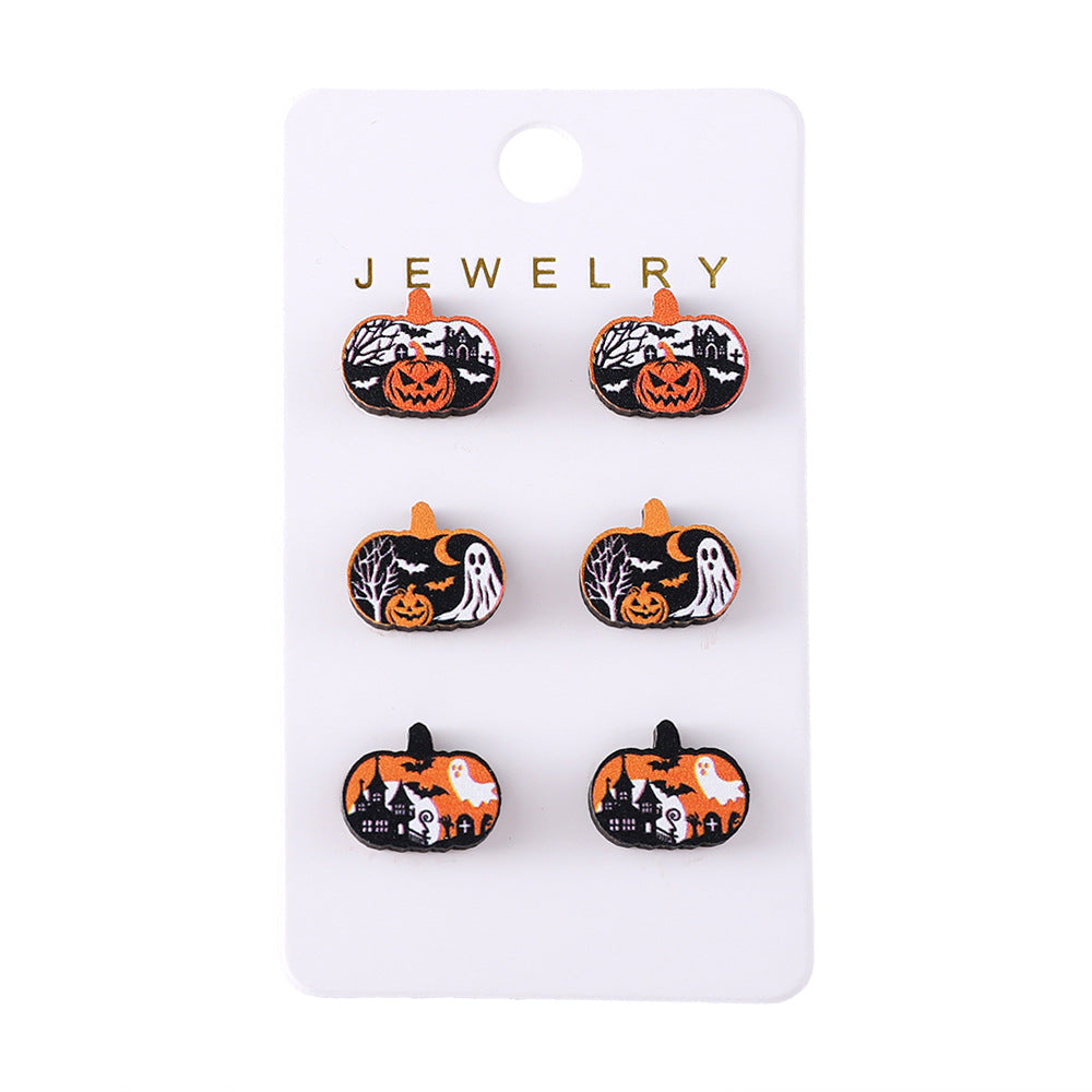 Wholesale  Halloween Ghost Witch Hat Black Cat Ghost Face Pumpkin Earrings Set