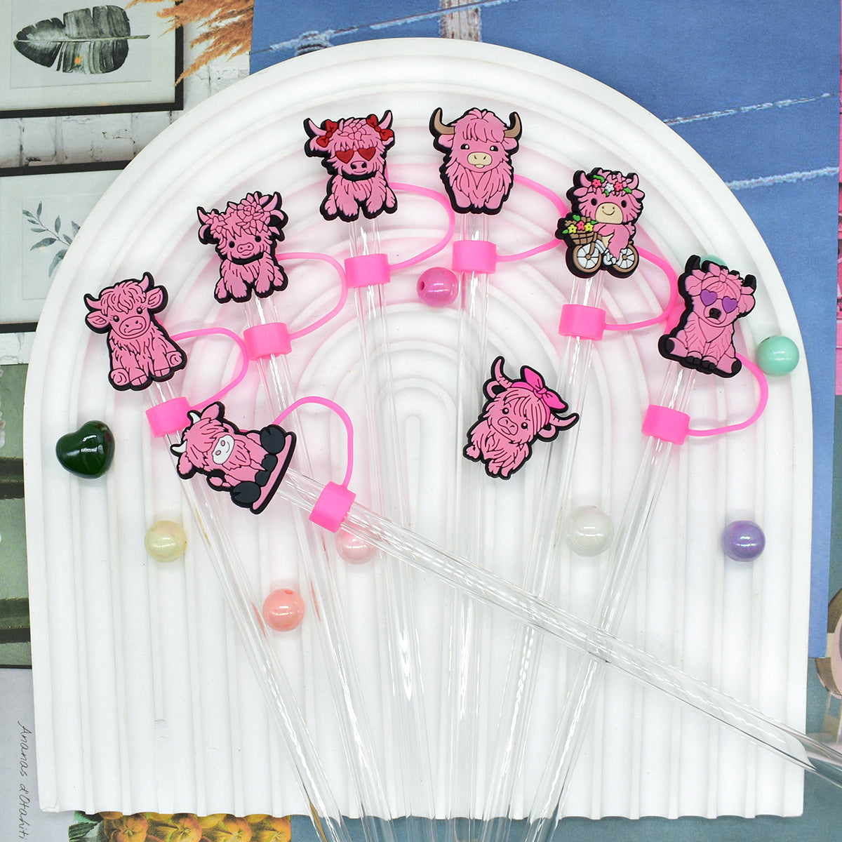 Wholesale Random 100pcs Pink Yak 10mm PVC Soft Straw Tube Cap ACC-SCR-RYY105