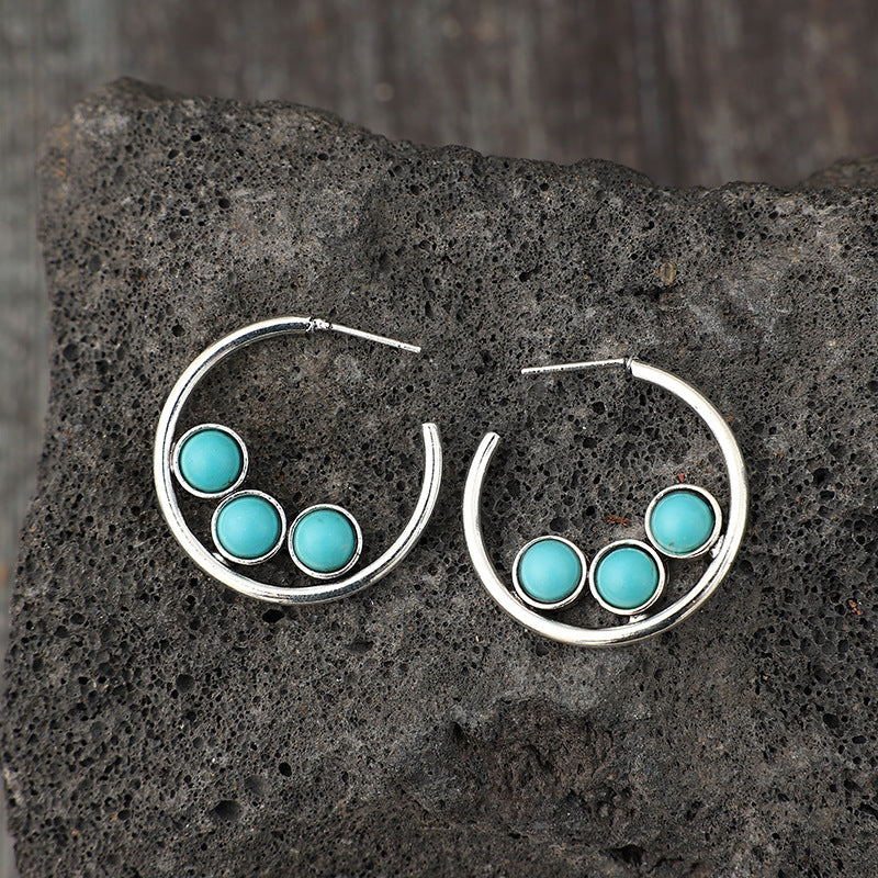 Wholesale Electroplated Alloy A Geometric Turquoise Earrings - Fashion Accessory for Women