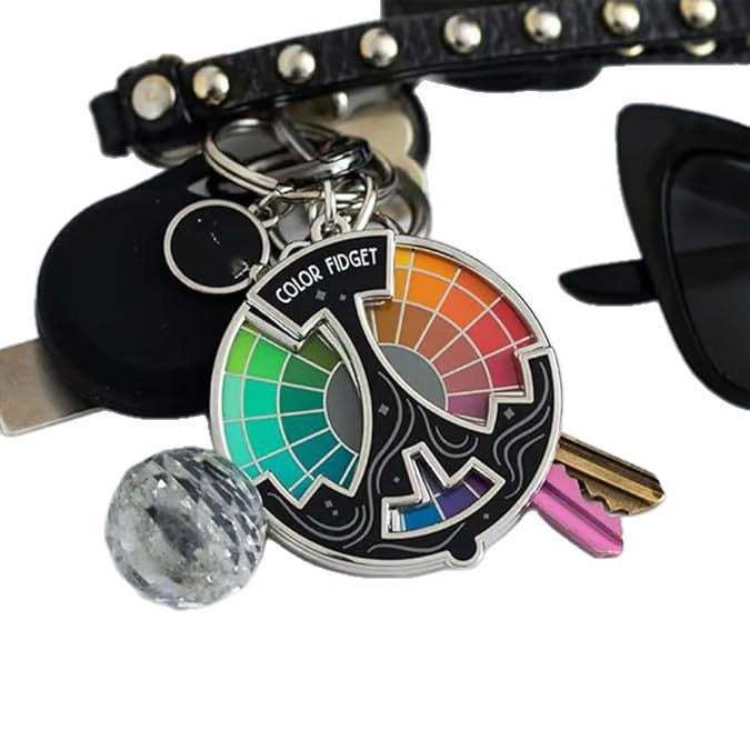 Wholesale Product Color Fidget Enamel Pin Tone Color Wheel Spinner Keychain Pendant