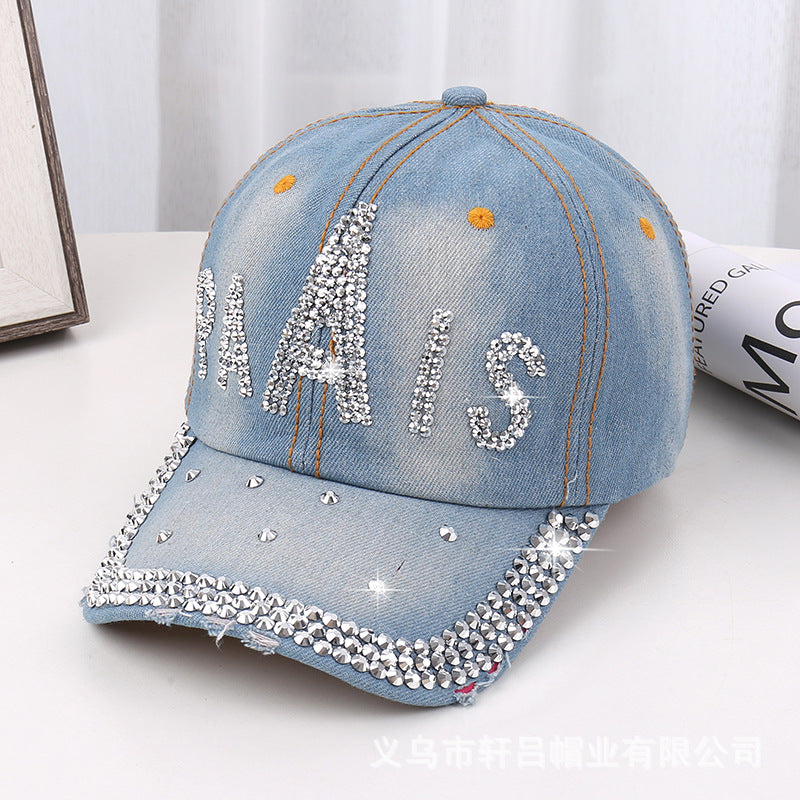 Wholesale Rhinestone Washed Denim Baseball Cap