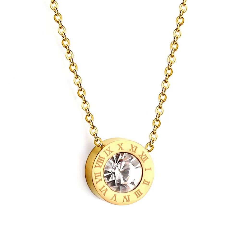 Wholesale Roman Numeral Diamond Design Titanium Steel Necklace,  Jewelry Accessory