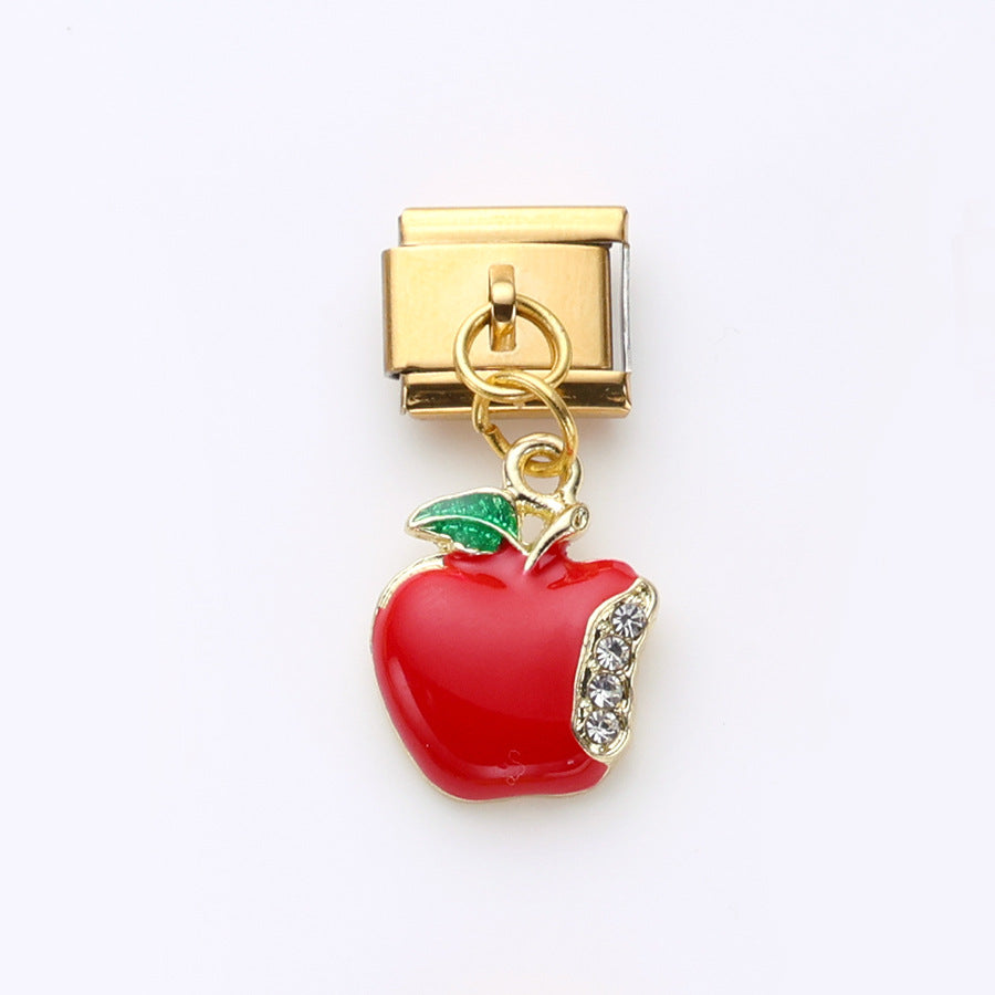 Wholesale 10pcsRed Series Alloy Pendant Italian Module DIY Stainless Steel Bracelet Accessories