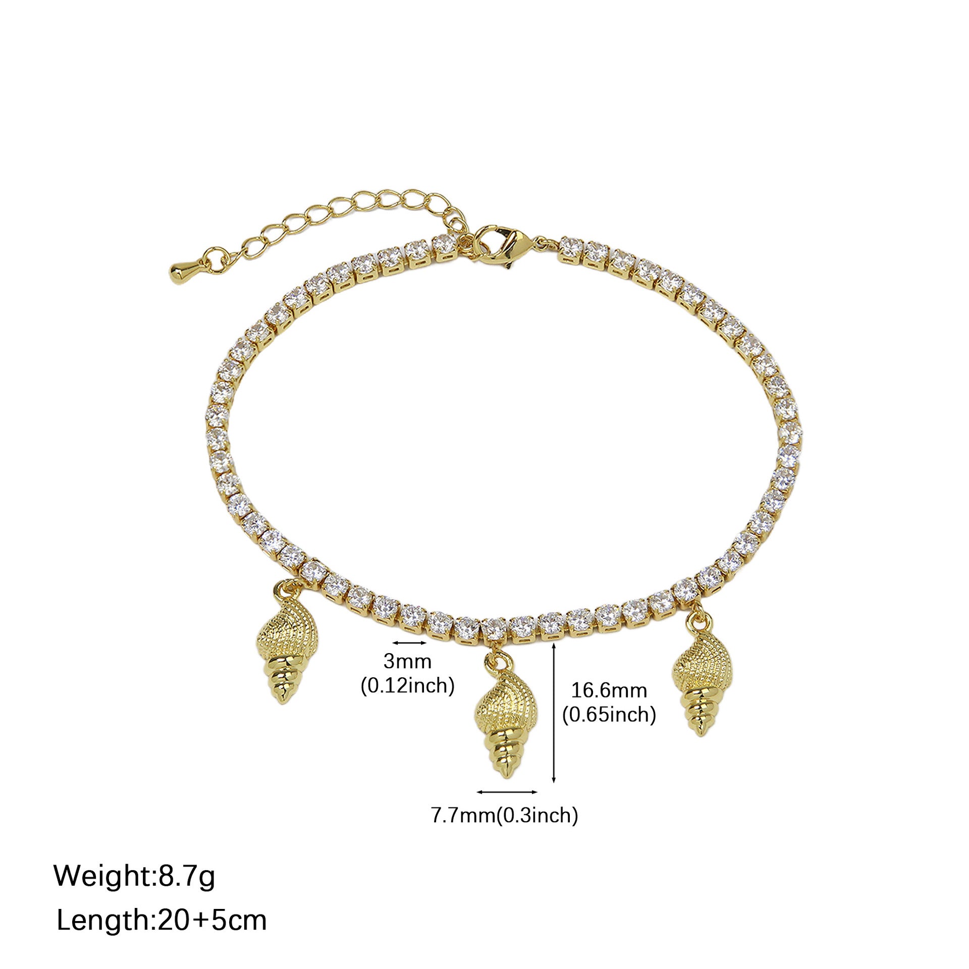 Wholesale Full diamond zircon anklet starfish shell anklet