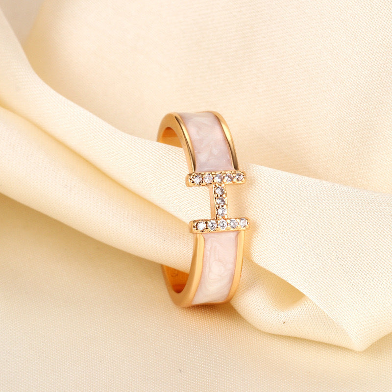 Wholesale Fashion Open Ring with Mother-of-Pearl H Initial,  Adjustable Copper Jewelry for Women,  Trendy Gift